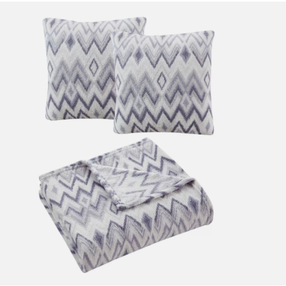 Morgan Home Fashions Prints 3 Pack Decorative Pillows & Throw Set, Blue